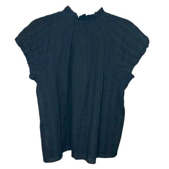 J. Crew Smocked Neck Textured Top Gauze S Black - Picture 2 of 2